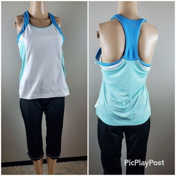 Adidas Blue,Teal and White Racerback Tank … - Picture 1 of 4